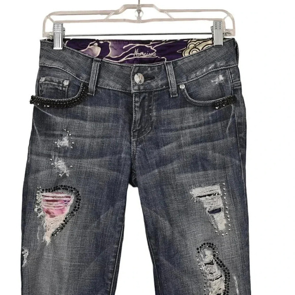 Vintage Marciano Y2K Jeans Embellished Distressed Low Rise Blue Boot Cut Size 25 - Picture 6 of 15
